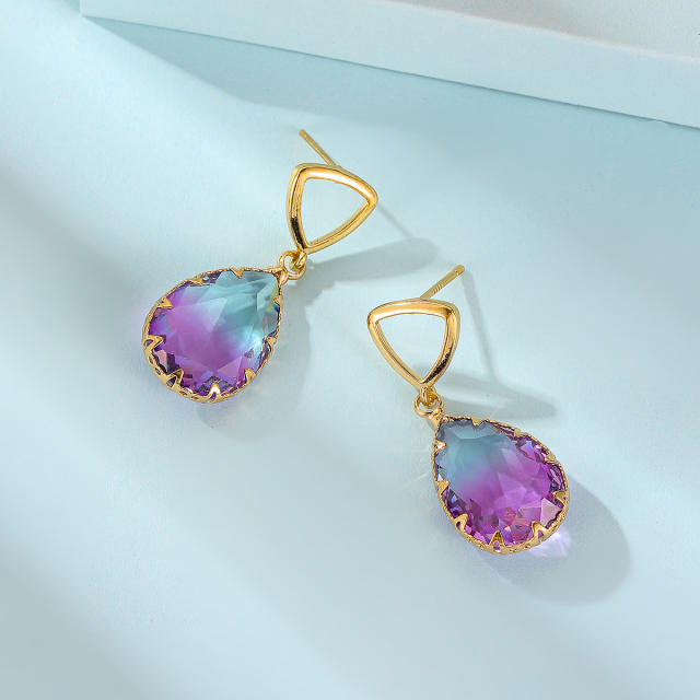 Elegant amethyst cubic zircon drop copper earrings