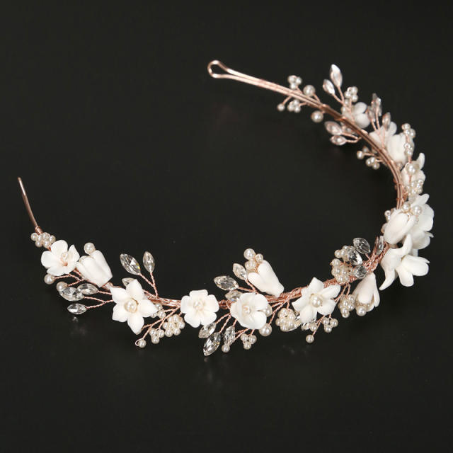 White color ceramics flower handmade wedding headband