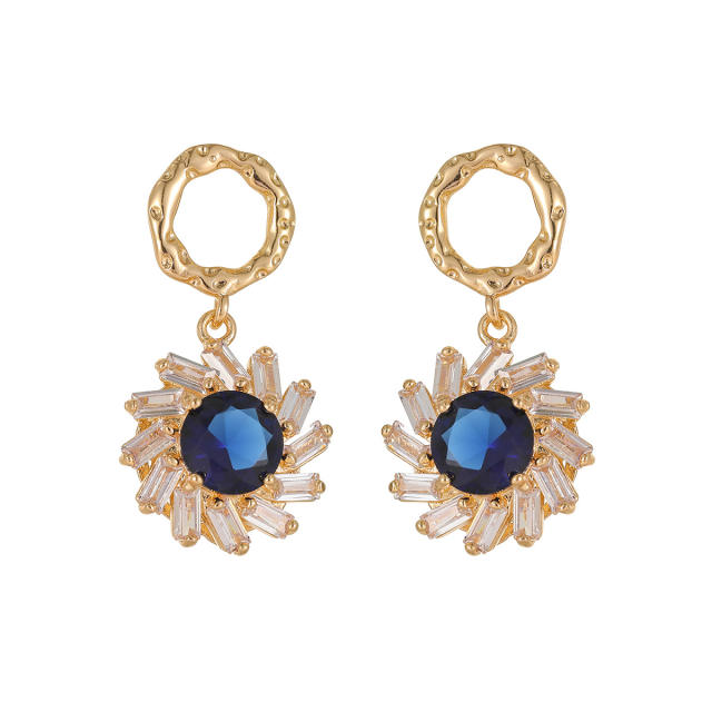 Chic sapphire cubic zircon sunflower copper earrings