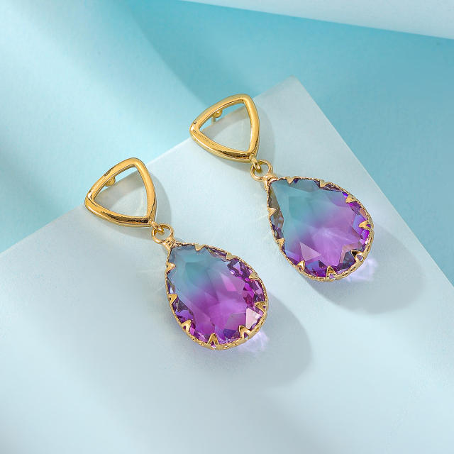 Elegant amethyst cubic zircon drop copper earrings