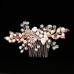 Handmade gold leaf pearl flower wedding hair combs