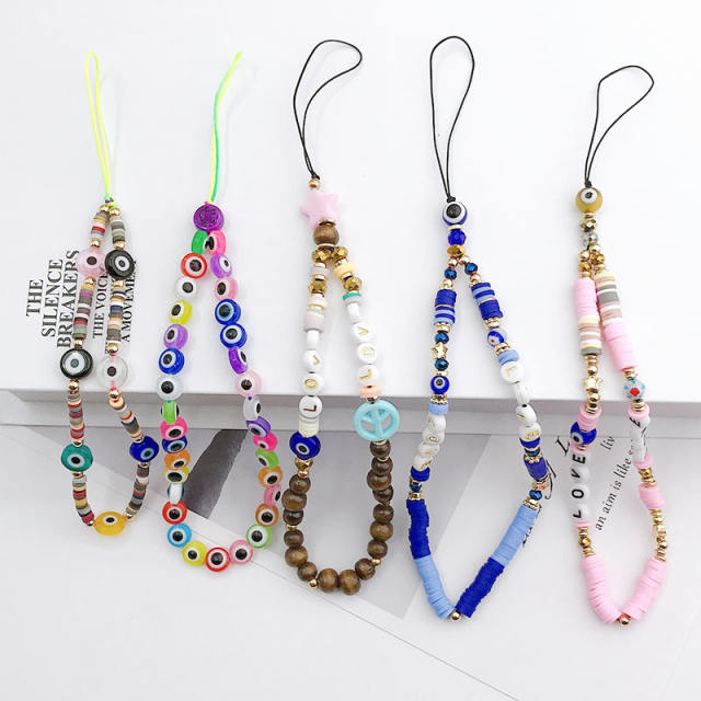 Boho evil eye series bead short phone chain