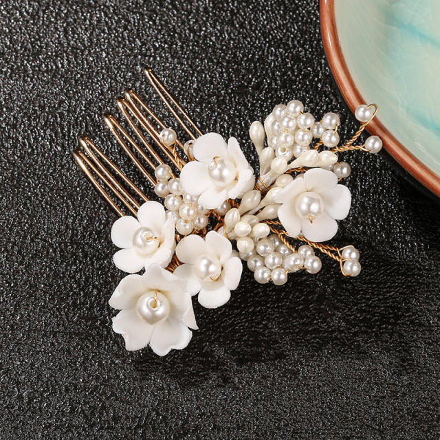 Amazon hot sale ceramics flower pearl hair combs