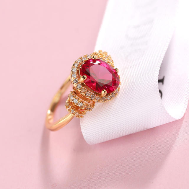 Elegant gold color ruby statement copper rings