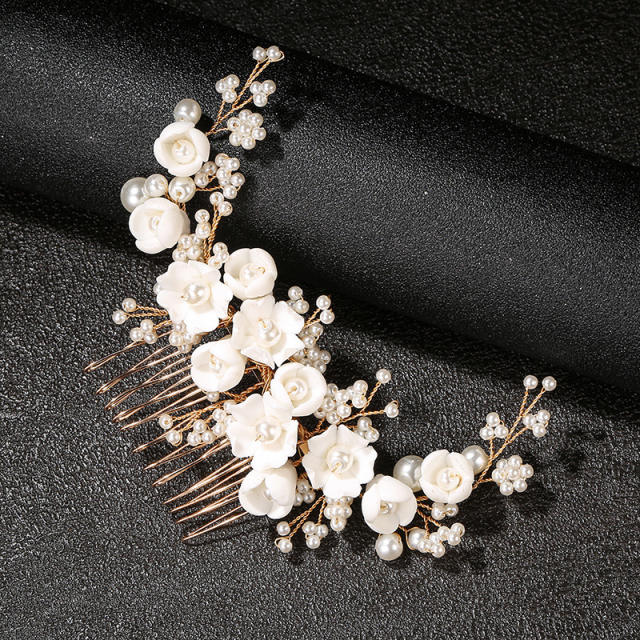 Occident fashion ceramics flower pearl wedding hair combs