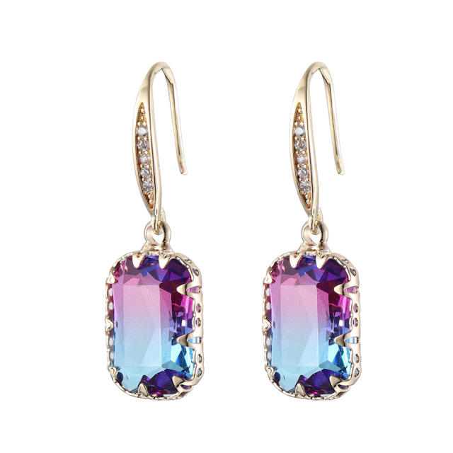 Super shiny rose red cubic zircon copper earrings