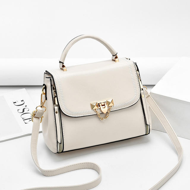 Chic design plain color PU leather handbag
