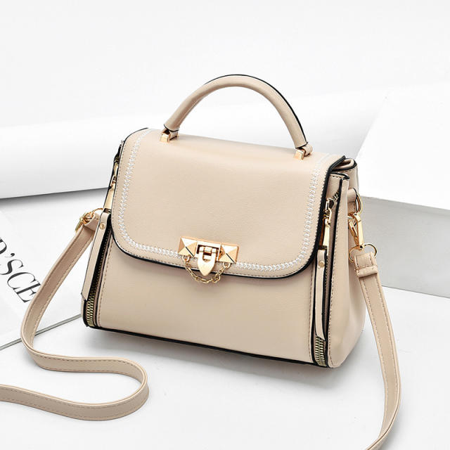 Chic design plain color PU leather handbag