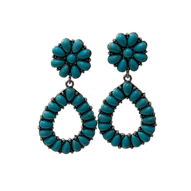 Vintage boho Turquoise statement flower earrings