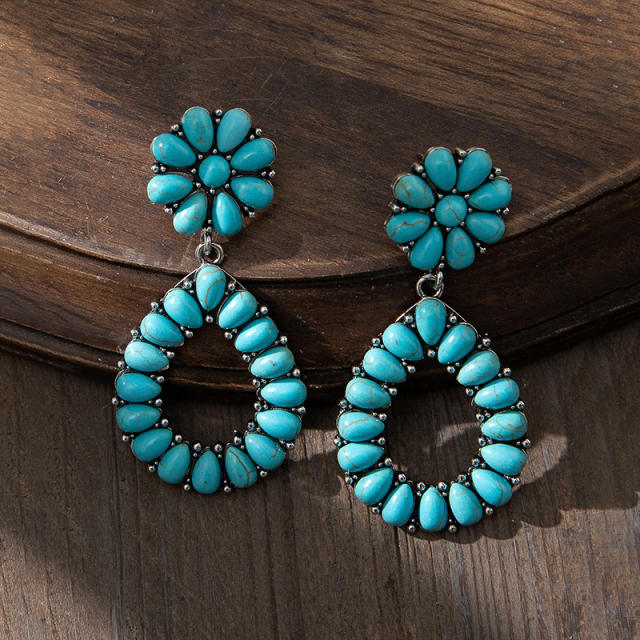 Vintage boho Turquoise statement flower earrings