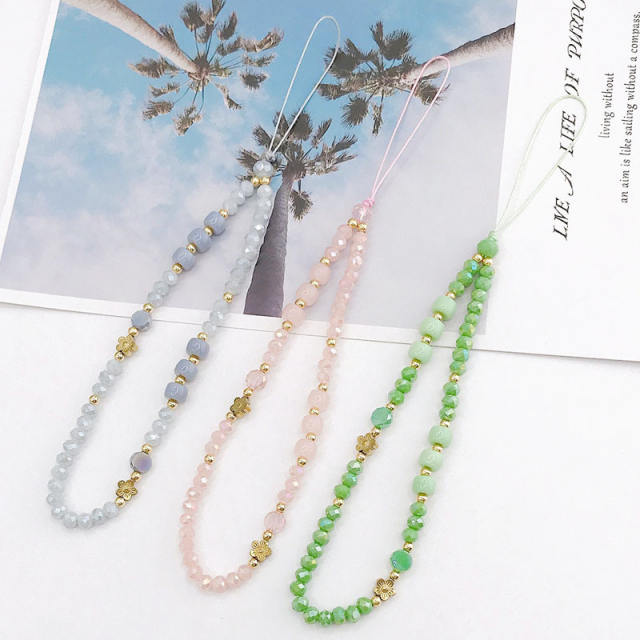 Colorful crystal beads short phone chain