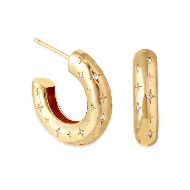 925 needle cubic zircon chunky copper earrings