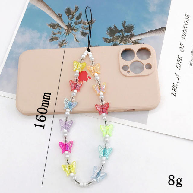 Faux pearl butterfly short phone chain