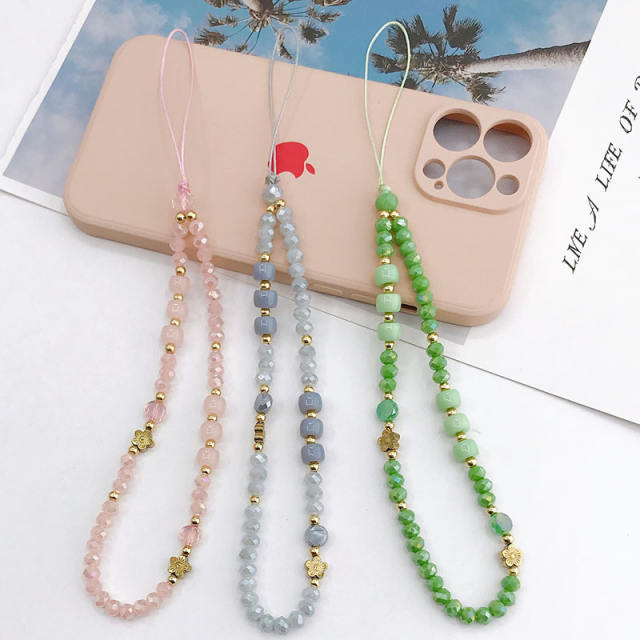 Colorful crystal beads short phone chain
