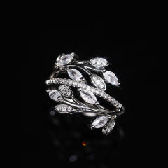 Elegant cubic zircon leaf design copper rings