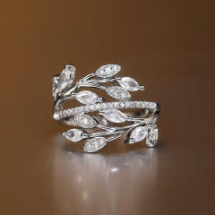Elegant cubic zircon leaf design copper rings