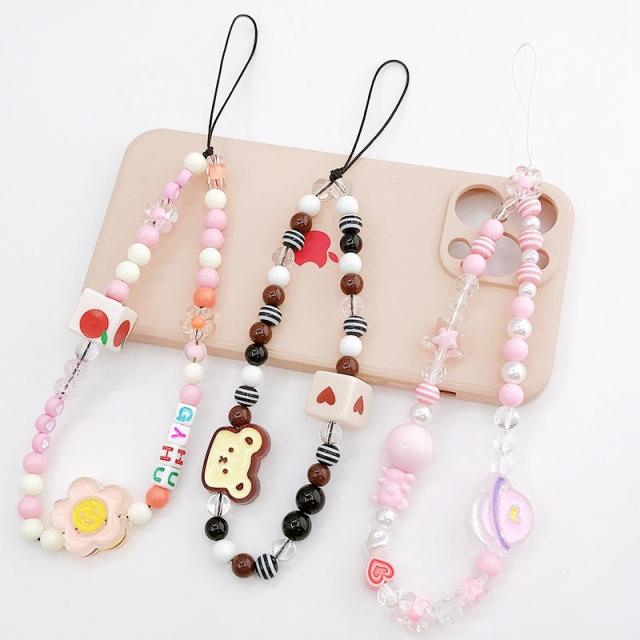 Cute bear colorful bead short phone chain
