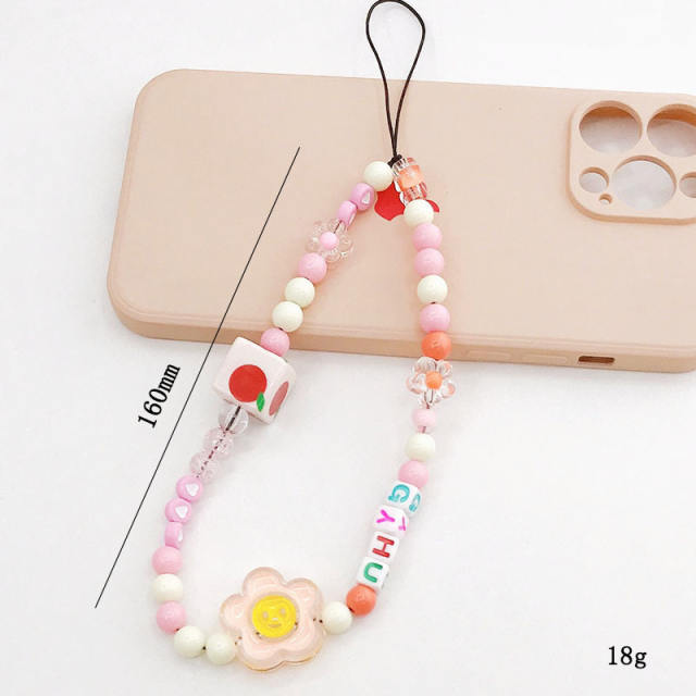 Cute bear colorful bead short phone chain