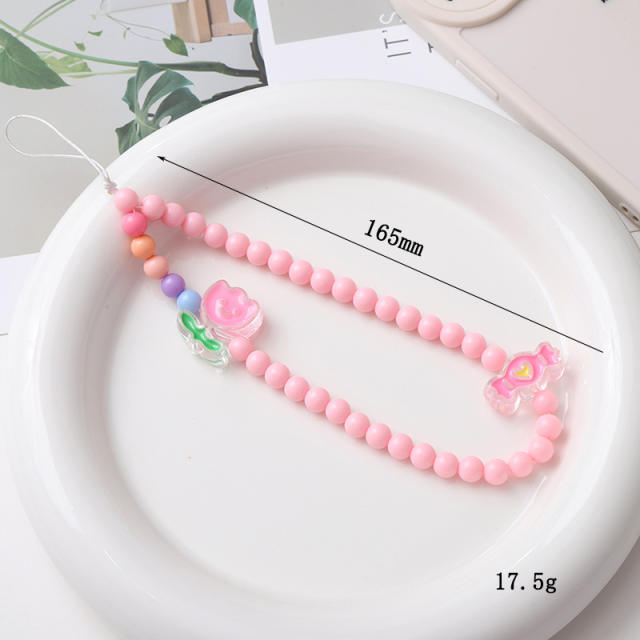 Sweet acrylic bead flower phone chain