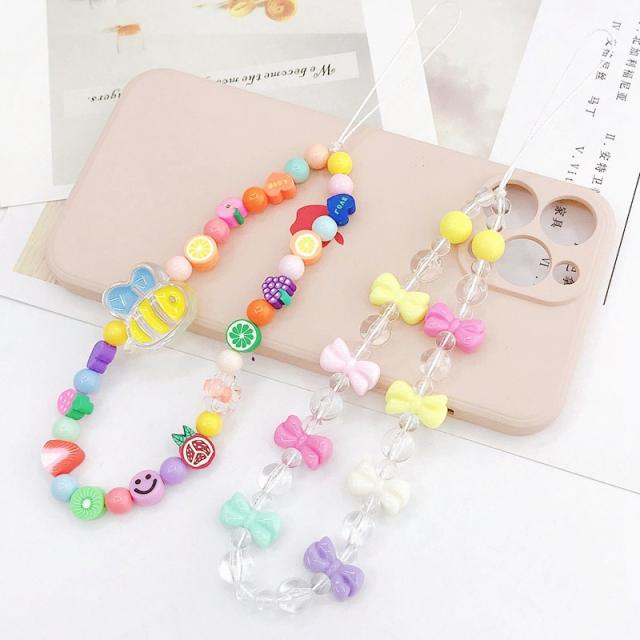 Summer design cute color bead butterfly short phone chain
