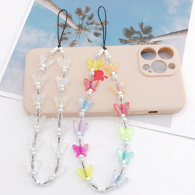 Faux pearl butterfly short phone chain