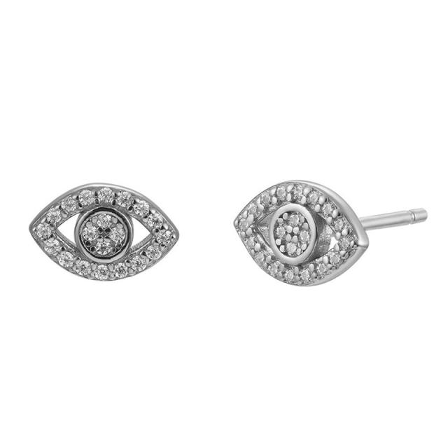 925 needle cubic zircon evil eye copper studs earrings