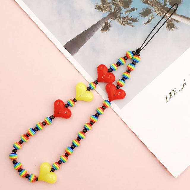 Sweet acrylic bead heart phone chain