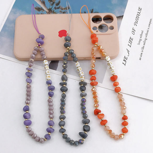 Creative crystal bead short phone chain