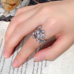 Elegant cubic zircon leaf design copper rings