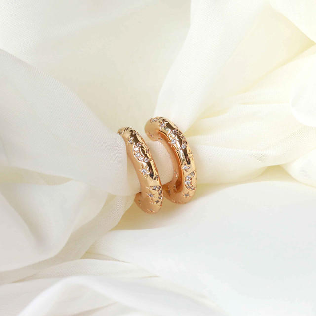 925 needle cubic zircon chunky copper earrings
