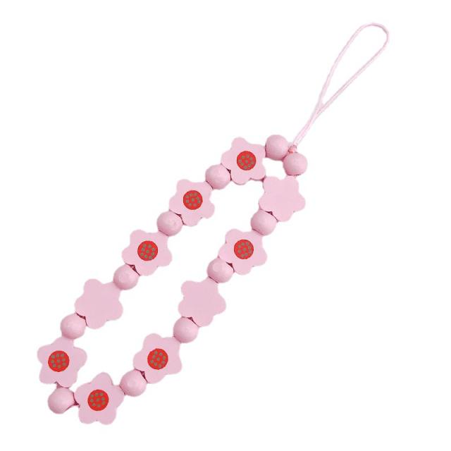Boho wooden bead flower phone chain