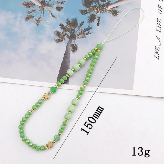 Colorful crystal beads short phone chain