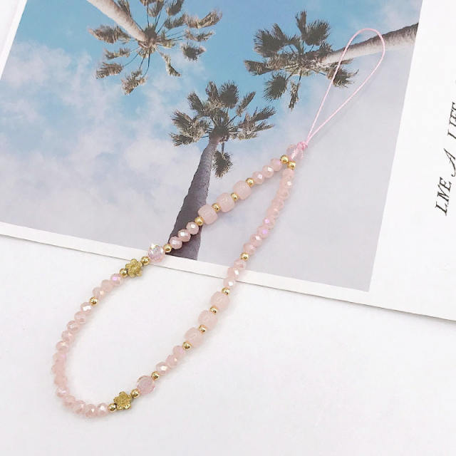 Colorful crystal beads short phone chain