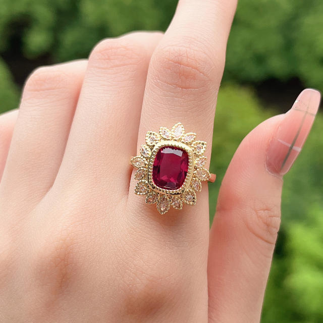INS creative ruby cubic zircon copper rings