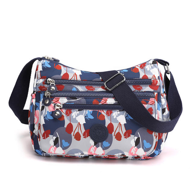 Large capacity color floral nylon crossbody bag