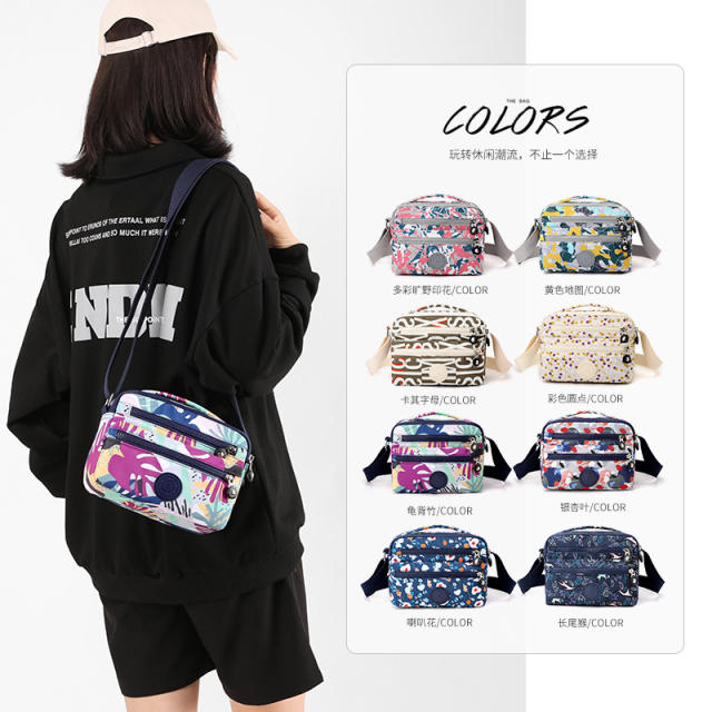 Korean fashion spring floral pattern nylon crossbody bag