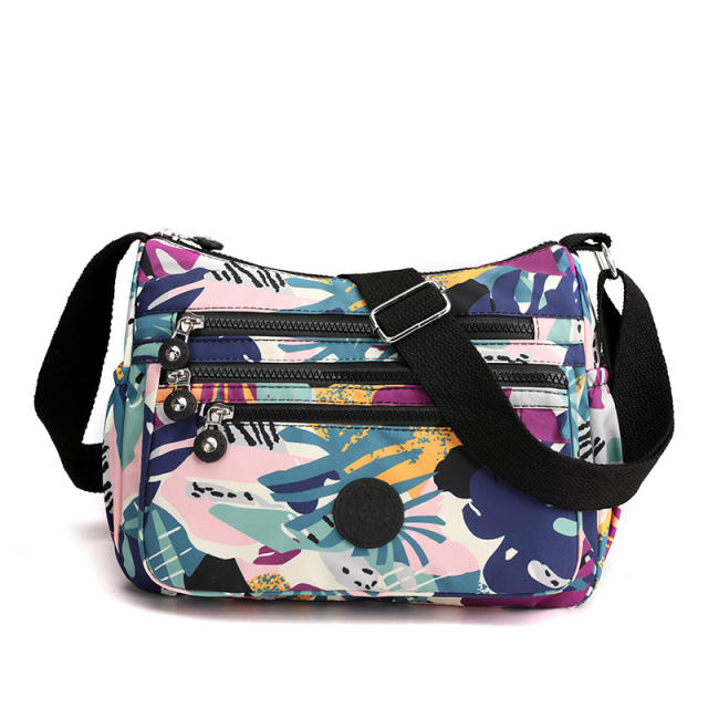 Large capacity color floral nylon crossbody bag