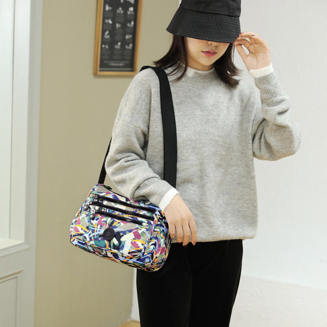 Large capacity color floral nylon crossbody bag