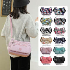 Large capacity color floral nylon crossbody bag