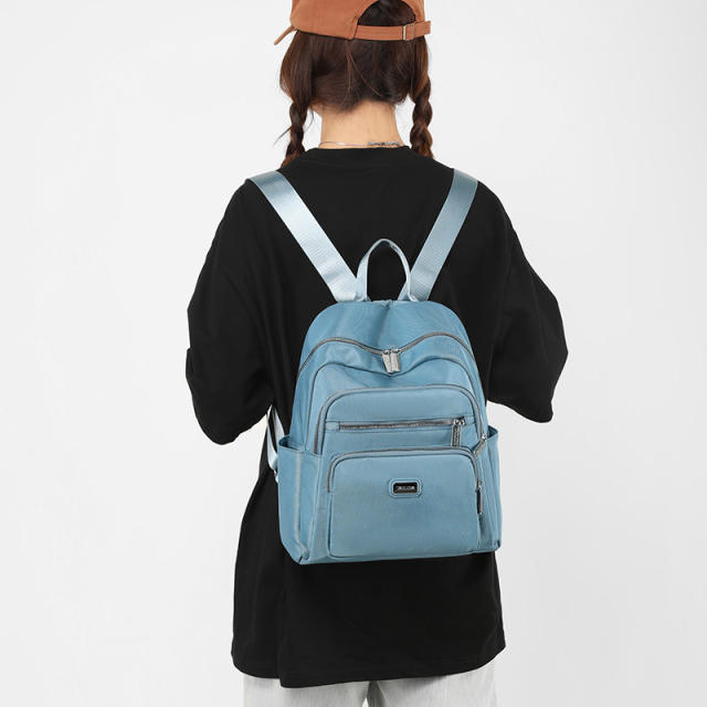 Korean fashion plain color nylon backpack school bag