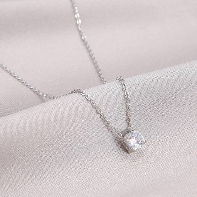 INS cubic zircon stainless steel dainty diamond necklace