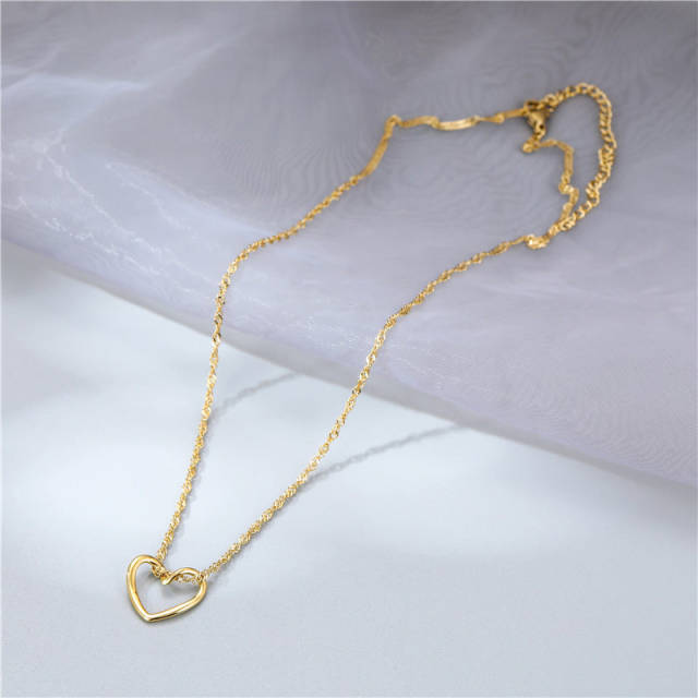 Concise hollow heart pendant stainless steel necklace