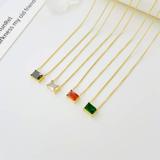 Chic square cubic zircon colorful dainty stainless steel necklace