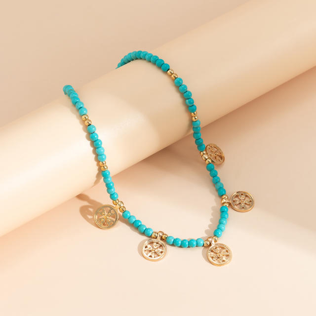 Vintage boho turquoise bead choker necklace