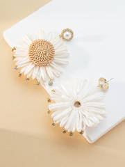Handmade rhinestone straw sunflower dangle earrings