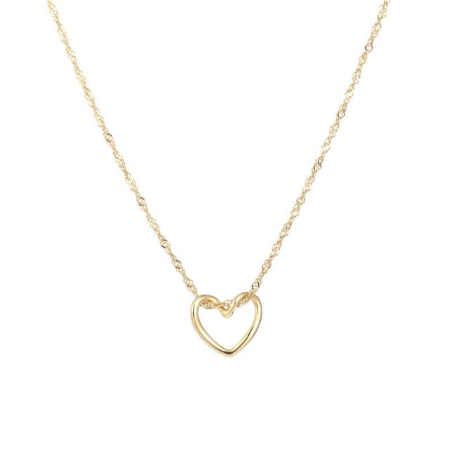 Concise hollow heart pendant stainless steel necklace