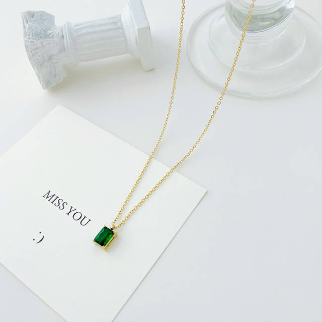 Dainty color cubic zircon stainless steel necklace