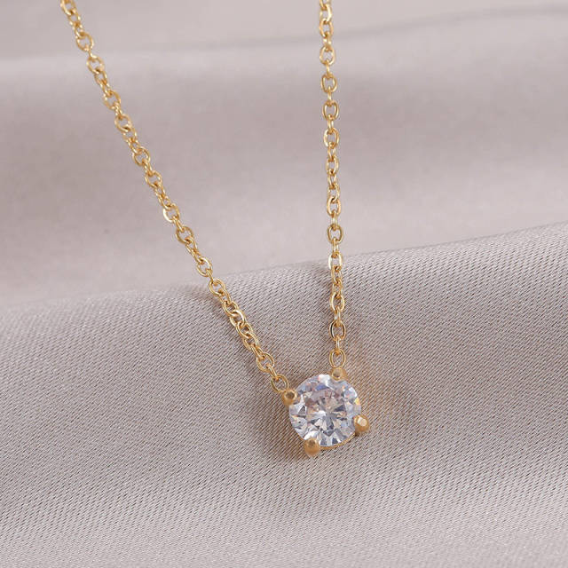 INS cubic zircon stainless steel dainty diamond necklace