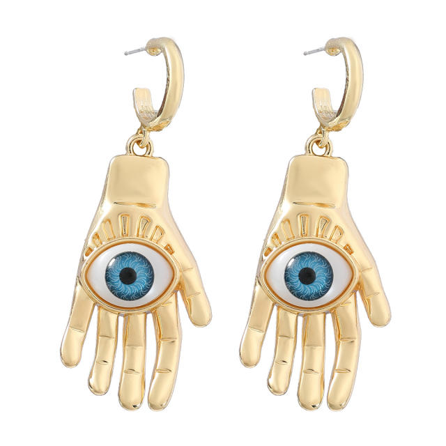 Boho unique hand shape evil eye earrings