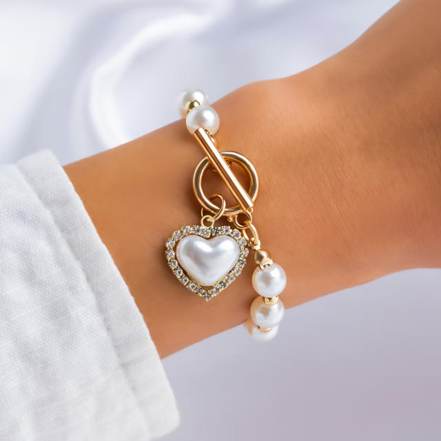 Vintage faux pearl alloy chain layer bracelet